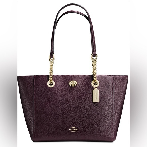 Coach Handbags - Coach Turnlock Chain Tote Burgundy Pebble Leather